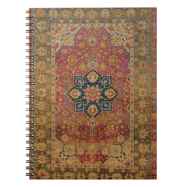 Caderno Espiral Rug Pérsico asiático Dourado Caxemira Vermelho (Frente)