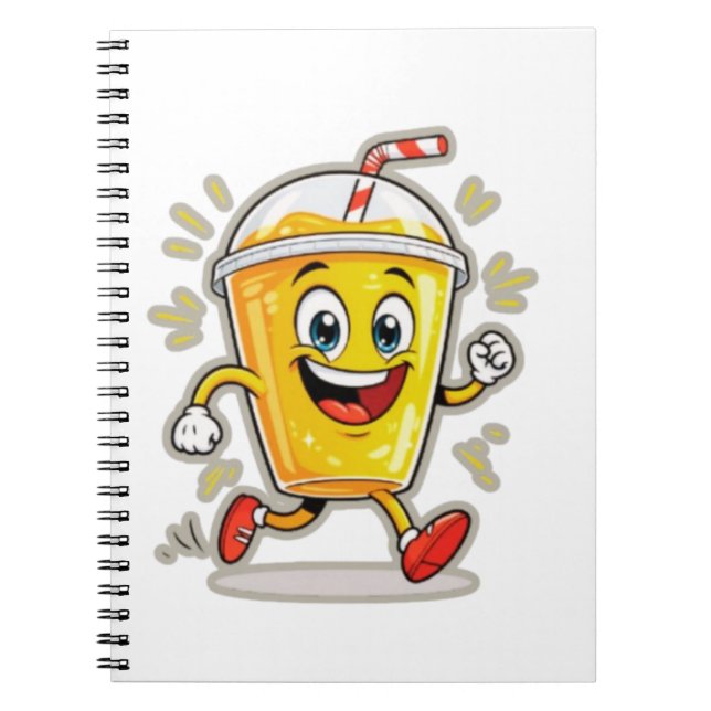 Caderno Espiral **Running Juice Cup Cartoon – Fun Street Drink Cha (Frente)
