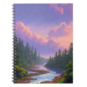 Caderno Espiral Rushing River and Pine Forest