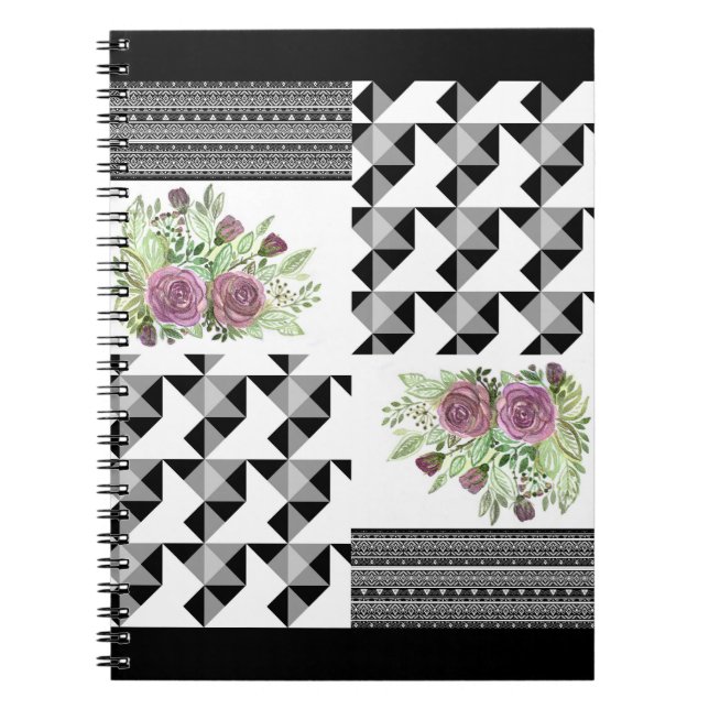 Caderno Espiral Russo, retalhos, rosas (Frente)
