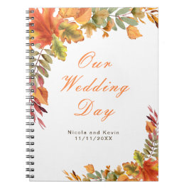 Caderno Espiral Rustic Autumn Fall Leaves Wedding planner