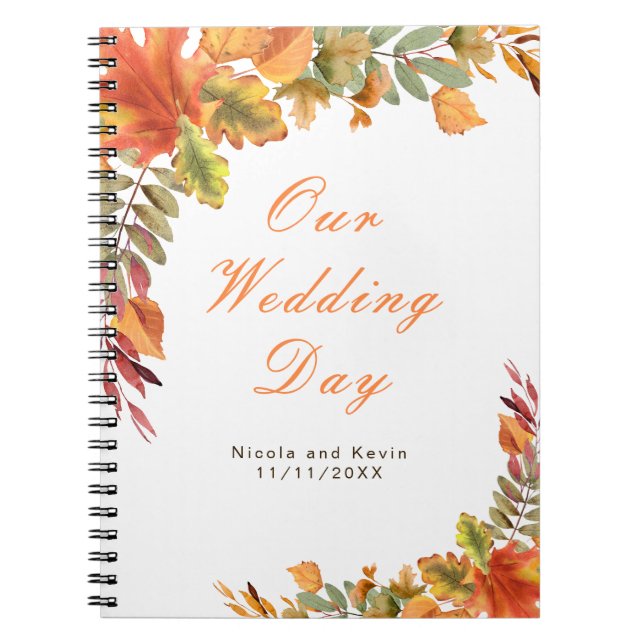 Caderno Espiral Rustic Autumn Fall Leaves Wedding planner (Frente)