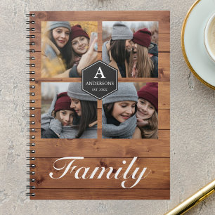 Caderno Espiral Rustic Barn Wood 4 Pictures Family Photo Collage