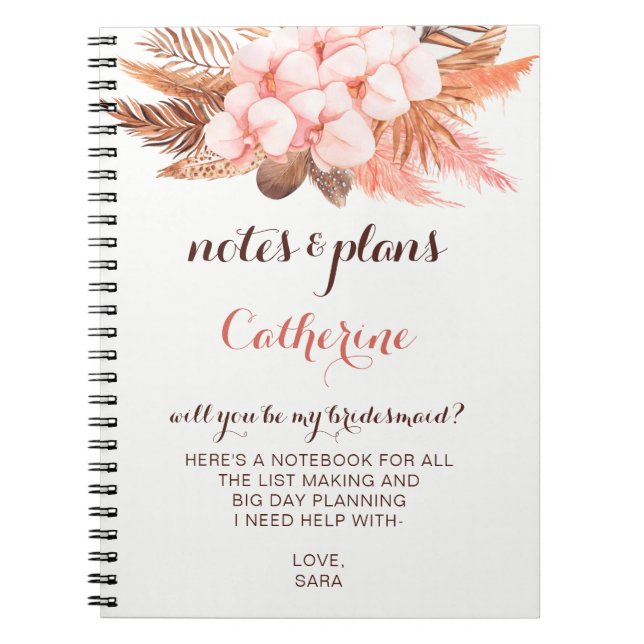 Caderno Espiral Rustic Boho Pampas Grass, Você Será Minha Coluna D (Frente)