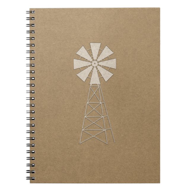 Caderno Espiral Rustic Brown Kraft Fazenda Windmill País Moderno (Frente)
