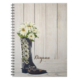 Caderno Espiral Rustic Country Boot with Daisies