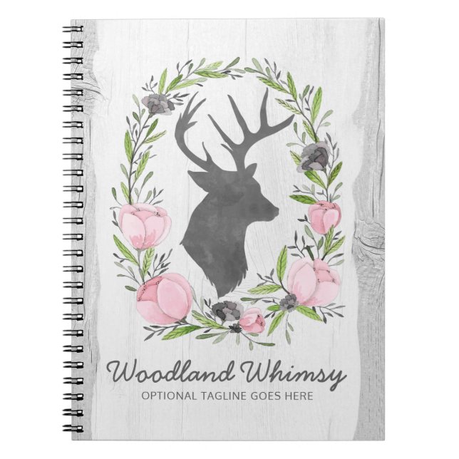 Caderno Espiral Rustic Deer Silhouette Floral Wreath Cameo sobre m (Frente)
