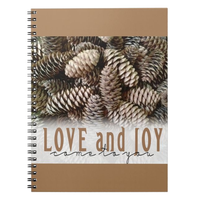 Caderno Espiral Rustic Holiday Love and Joy Pine Cone (Frente)