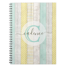 Caderno Espiral Rustic Mint & Yellow Boho Geo Modern Personalizado