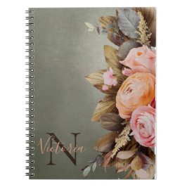 Caderno Espiral Rustic Monograma Name Floral Foilage Vintage