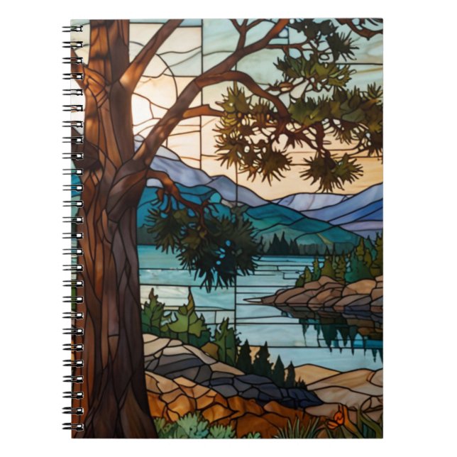 Caderno Espiral Rustic mountain range landscape stain glass  (Frente)