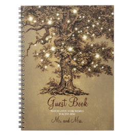 Caderno Espiral Rustic Oak Tree String Luzes de Casamento Livro Co