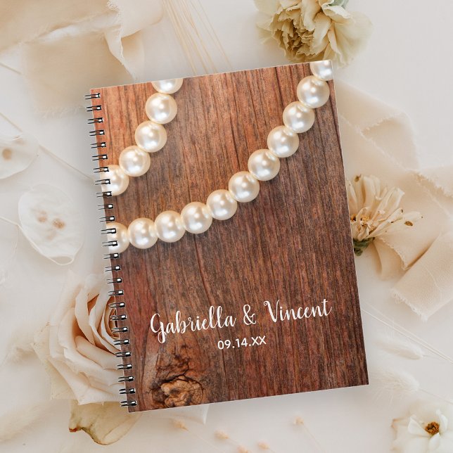 Caderno Espiral Rustic Pearls Barn Wood Country Weding Book (Criador carregado)