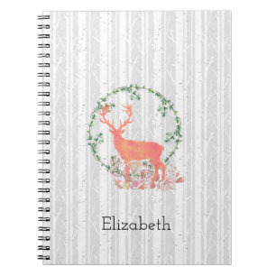 Caderno Espiral Rustic Reindeer Boho Watercolor Personalizado