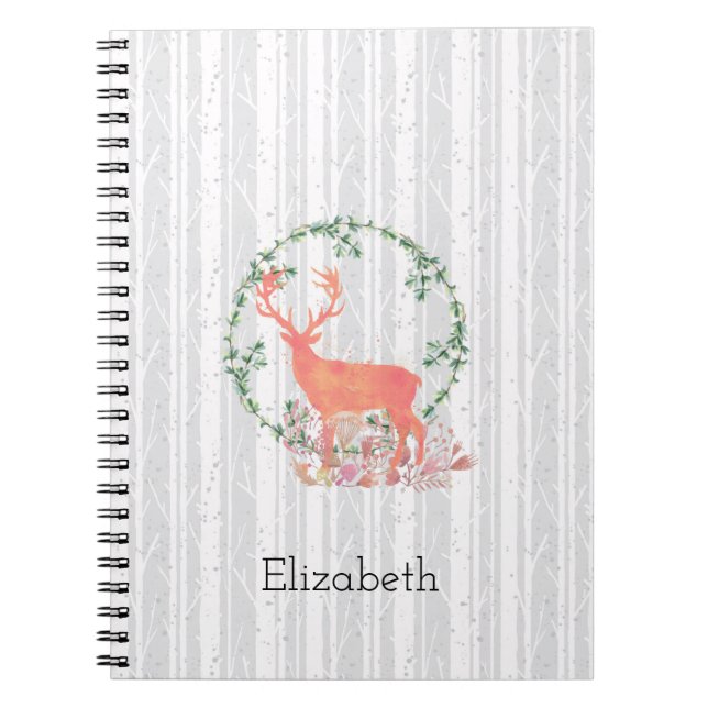 Caderno Espiral Rustic Reindeer Boho Watercolor Personalizado (Frente)