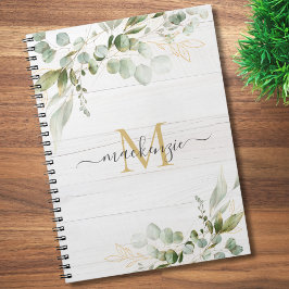 Caderno Espiral Rustic Watercolor Eucalyptus Monogram
