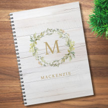 Rustic Wood Floral Watercolor Monogram