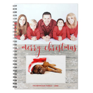 Caderno Espiral Rústica Madeira Feliz Foto de Natal - Notebook