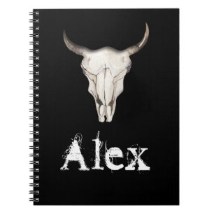Caderno Espiral Rústico Boho Chifres de Touro Ocidental Country