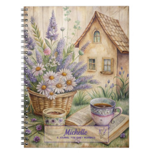 Caderno Espiral Rústico Cottagecore Floral de Lavanda