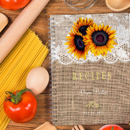 Caderno Espiral Rústicos girassóis buquê roxas receitas de rendas