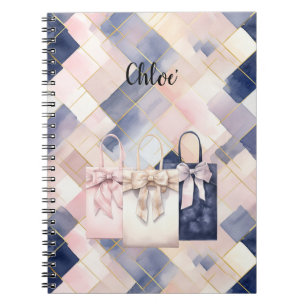 Caderno Espiral Sacas de Presente Azuis Rosa Elegantes Francesas
