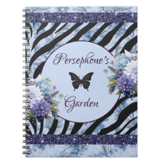 Caderno Espiral Saco de tota floral azul e púrpura de padrão misto