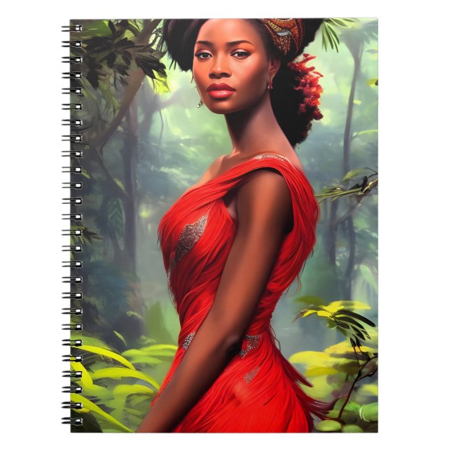 Caderno Espiral Safari Queen: Soberana Mulher Africana Penas Verme (Frente)