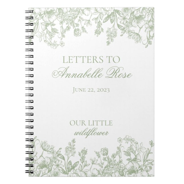 Caderno Espiral Sage Chinoiserie Floral Letters to Birthday Letter (Frente)