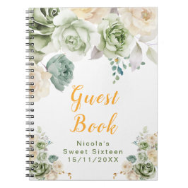 Caderno Espiral Sage Green and Cream Floral Sweet Sixteen