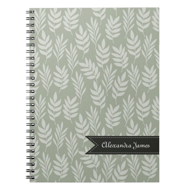 Caderno Espiral Sage Green Elegant deixa padrão com nome (Frente)