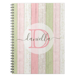 Caderno Espiral Sage Russo Verde e Madeira Floral Rosa Personaliza