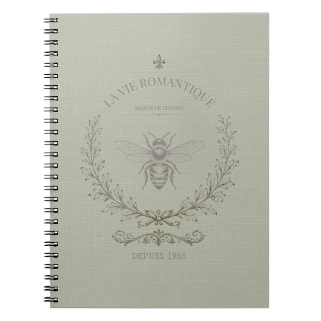 Caderno Espiral Sage Verde Abelha Mel Vintage Francês Campo (Frente)