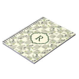 Caderno Espiral Sage Verde Padrão de Aquarela Oliva Monograma