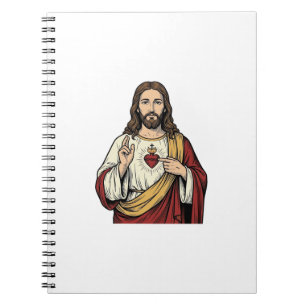 Caderno Espiral Sagrado Coração Jesus Arte Vetorial de Gravura Vin
