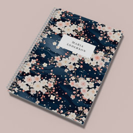 Caderno Espiral Sakura Floral Wavy Lines Monograma