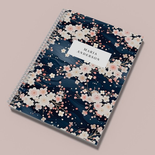 Caderno Espiral Sakura Floral Wavy Lines Monograma (Criador carregado)
