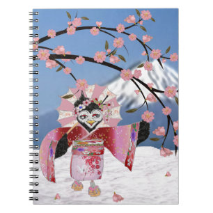 Caderno Espiral Sakura Geisha Bird no Snow Cherry Blossoms