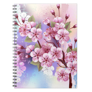 Caderno Espiral Sakura rosa no fundo da pintura
