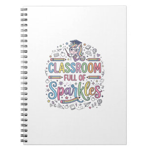 Caderno Espiral Sala de Aula de Unicórnio Cheia de Brilhos Merch O