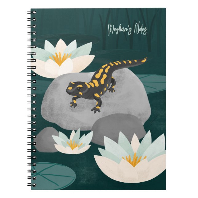 Caderno Espiral Salamandra de fogo do Lago Midnight personalizada (Frente)