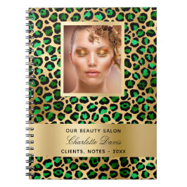 Caderno Espiral Salão de beleza esmeralda dourado leopardo