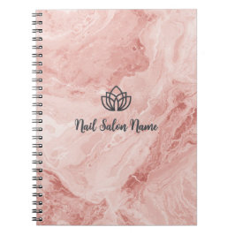 Caderno Espiral Salão de Unhas Personalizado em Mármore Rosa Luxo 