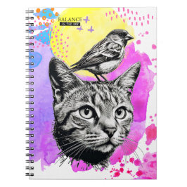 Caderno Espiral Saldo é a chave - Cat + Bird | Diário para noteboo