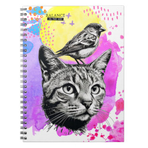 Caderno Espiral Saldo é a chave - Cat + Bird Diário para noteboo