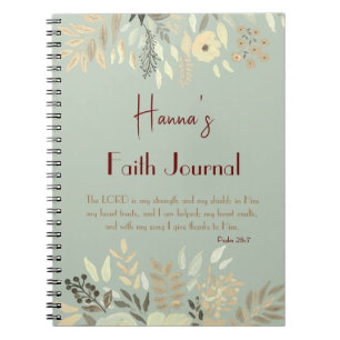 Caderno Espiral Salm 28:7 Sage Green Watercolor Faith