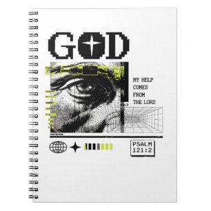 Caderno Espiral Salmo 121:2 Neon Olho De Deus Em CRT Arte Glitch