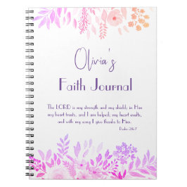 Caderno Espiral Salmo 28:7 Prece Floral Lilac Rosa Cheerful