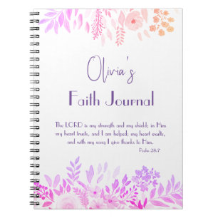 Caderno Espiral Salmo 28:7 Prece Floral Lilac Rosa Cheerful