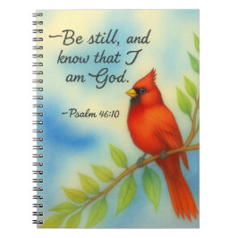 Caderno Espiral Salmo 46:10 Fique Calmo Cardinal Vermelho Escrito